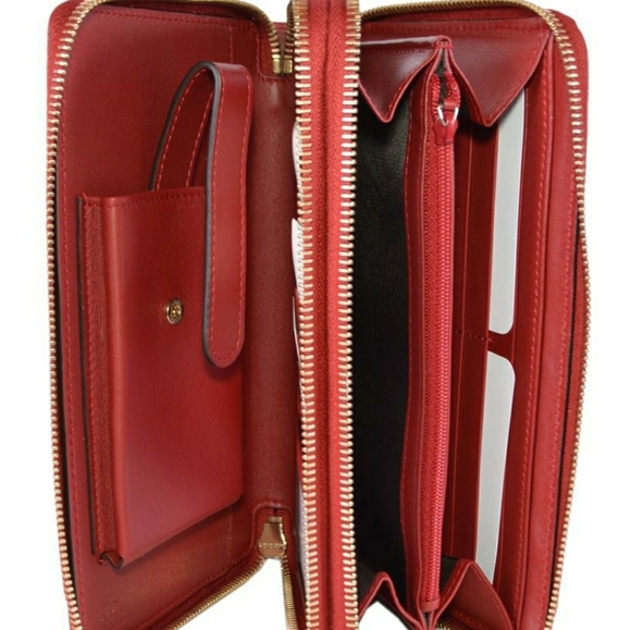 RED LEATHER GG ,GUCCISSIMA DOUBLE ZIP TRAVEL WALL - Picture 3 of 4